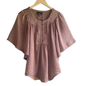 Cynthia Rowley Peasant Blouse Batwing Sleeve Career Casual Tan Top Shiny Size S